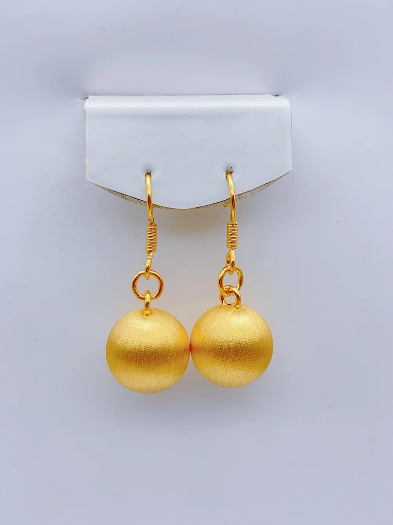 老庙黄金 足金 精工5D工艺 卡16mm港风磨砂球球 耳钩 5.49克