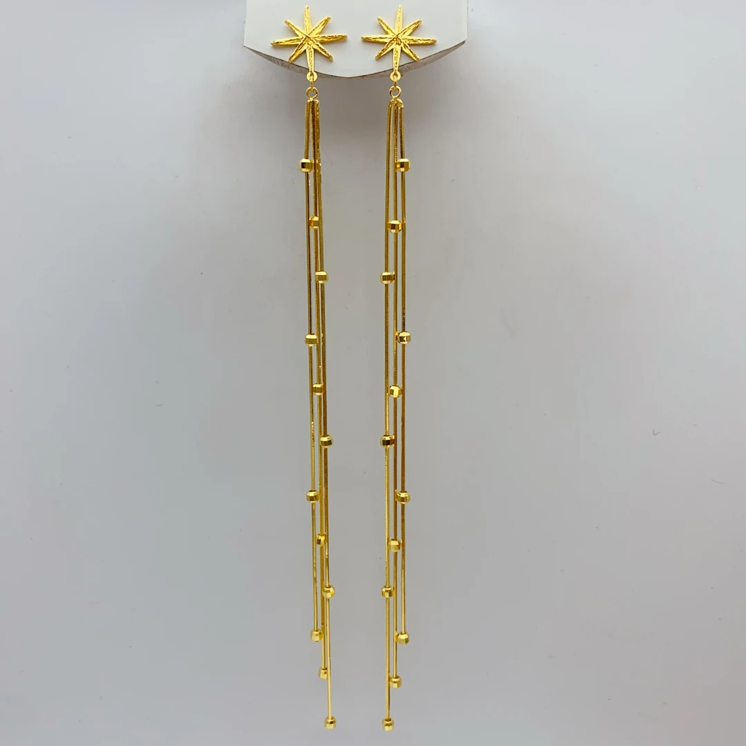 老庙足金 精工5G工艺 超长蛇骨流苏 芒星直针耳饰 7.56克