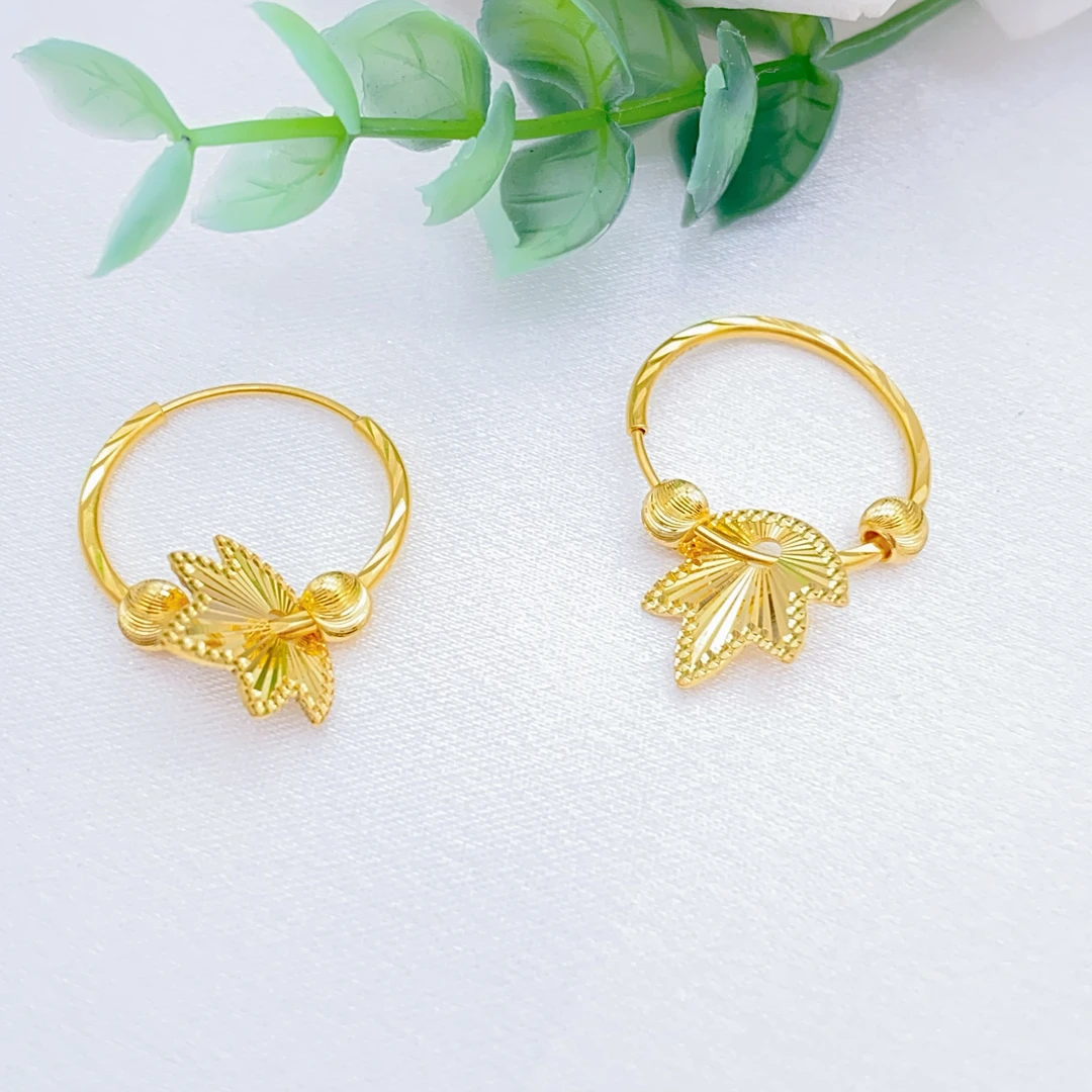 老庙足金2 精工5G工艺妈妈款时尚经典枫叶耳圈3.76克