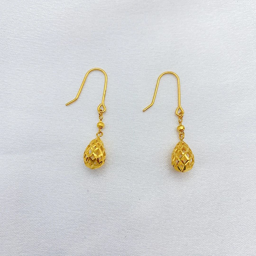 足金 精工5G工艺 镂空水滴 耳钩 2.7克