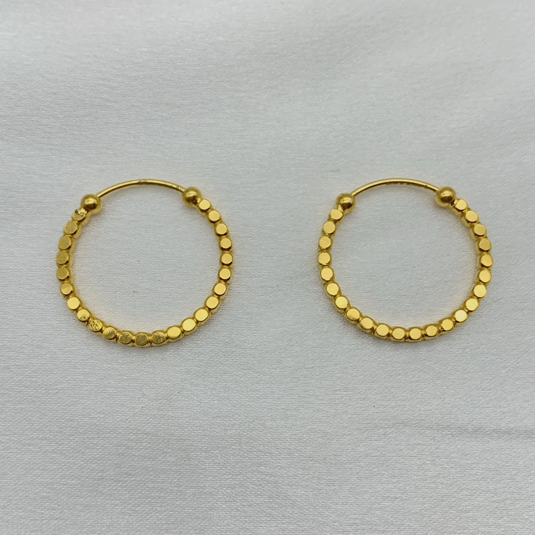 老庙足金2 精工5G工艺 卡2厘米光面方糖 耳圈 7.42克