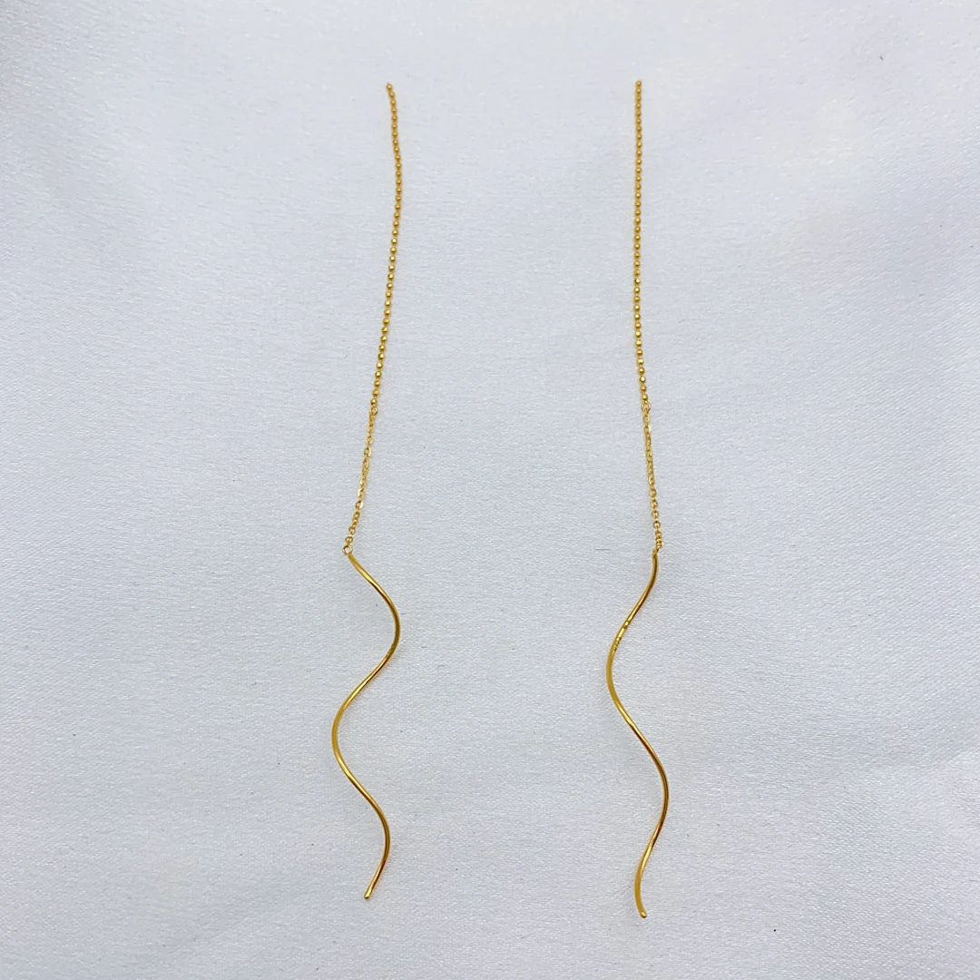 老庙足金  精工5G工艺 波浪串珠流苏 耳线 1.62克