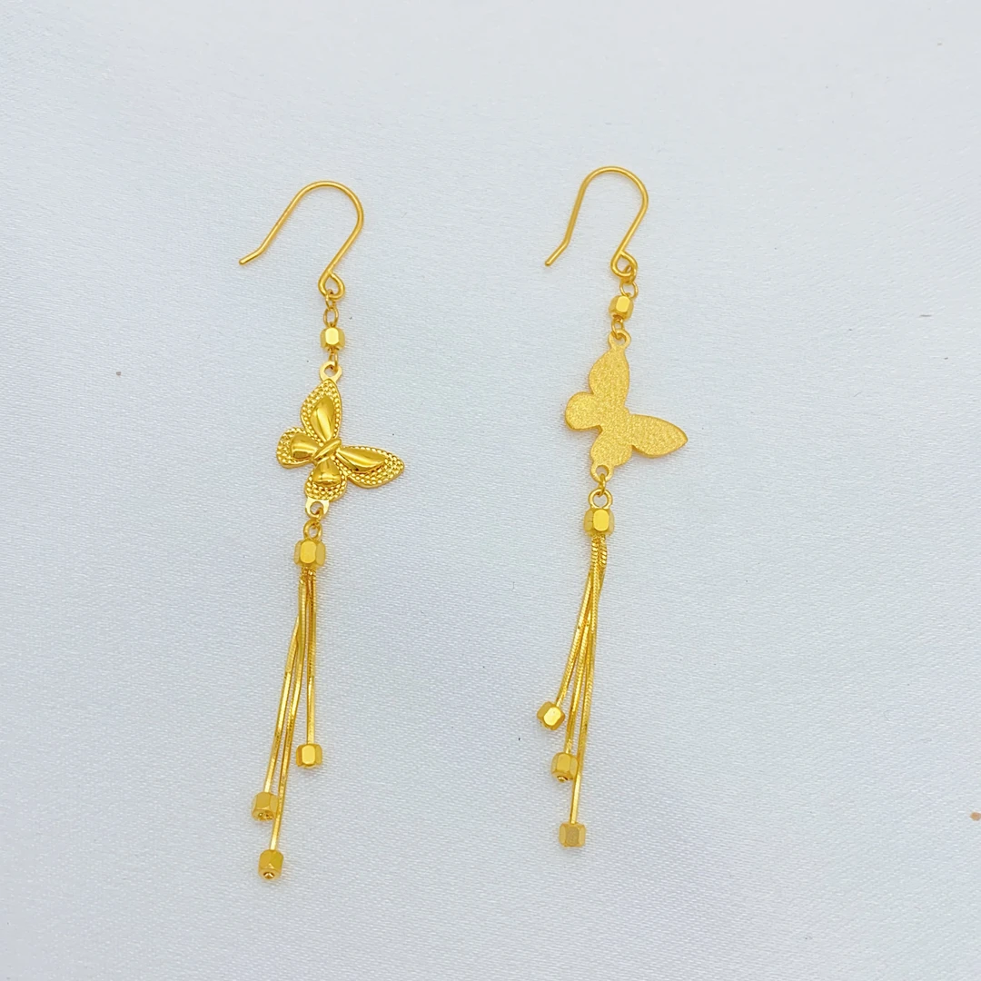 老庙 足金2  精工5G工艺  光面蝴蝶耳钩5.97克