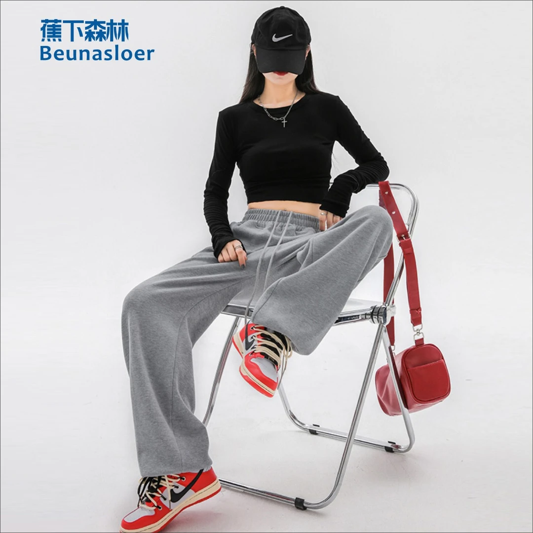 小个子高腰卫裤运动裤女秋裤新款宽松休闲显瘦直筒阔腿裤