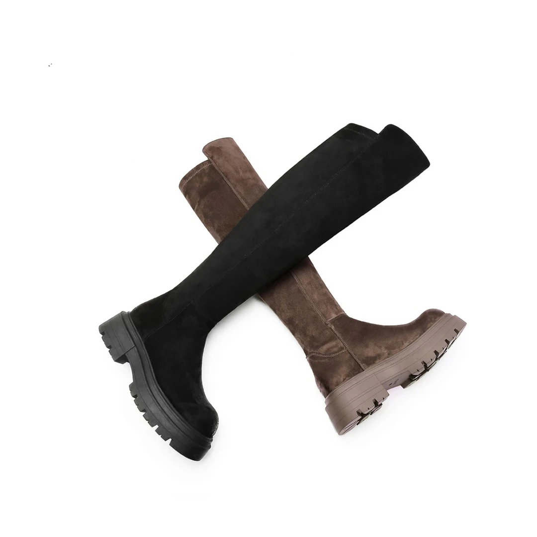 过膝长筒靴女2023新款绒面弹力瘦瘦靴不掉筒A22390232