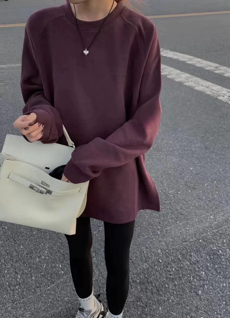 1718纯色长袖T恤中长款秋冬季打底上衣显瘦百搭休闲