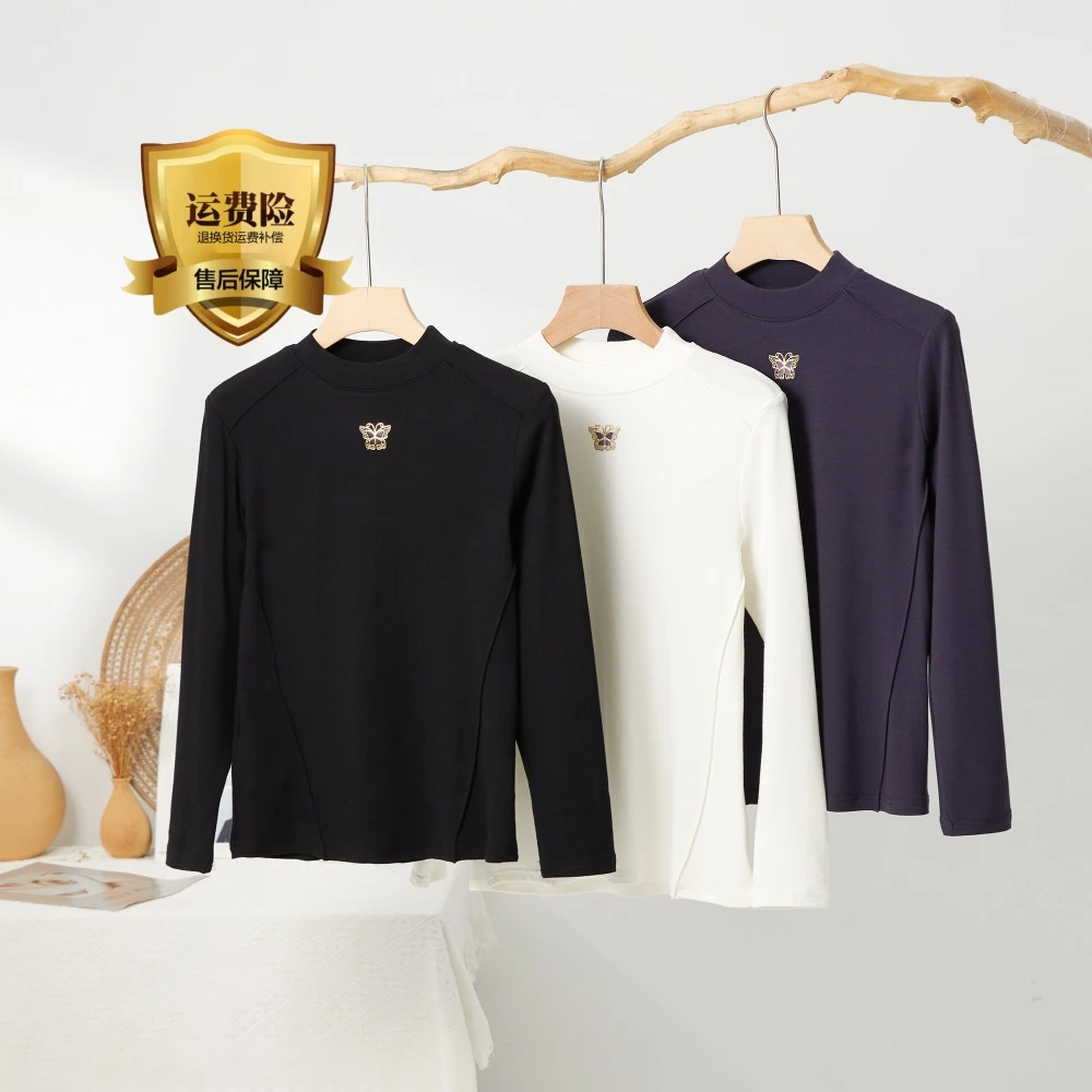 高弗/GAOFU  正品 桑蚕丝螺纹 高弹力 鱼骨蝴蝶 修身打底衫A3366