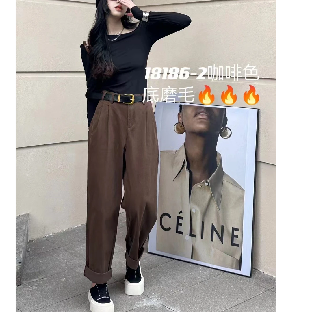 秋季牛仔水洗棉底抓毛薄绒哈伦休闲裤18186