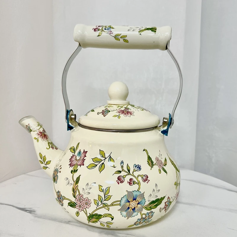 紫罗兰搪瓷珐1.5陶瓷柄梨形壶