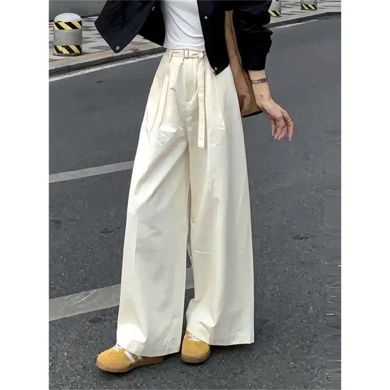 时尚百搭纯色裤子女装通勤高腰显瘦阔腿裤白色潮三八妇女节