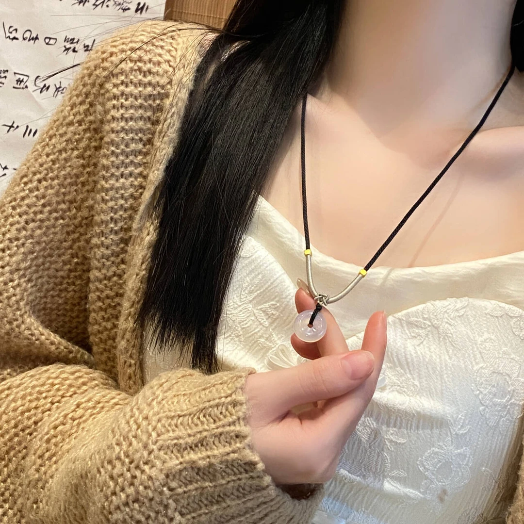 铜合金布艺项链 【卡丽奢首饰】】【平安扣】编绳款平安扣项链