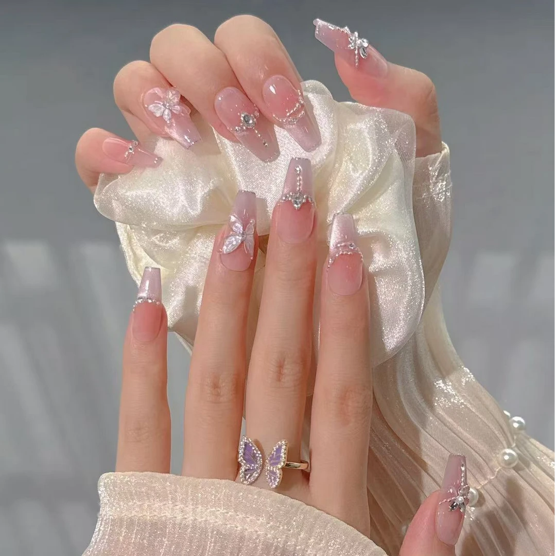 【紫霞仙子】纯手工美甲细闪满钻腮红色显白可拆卸穿戴甲