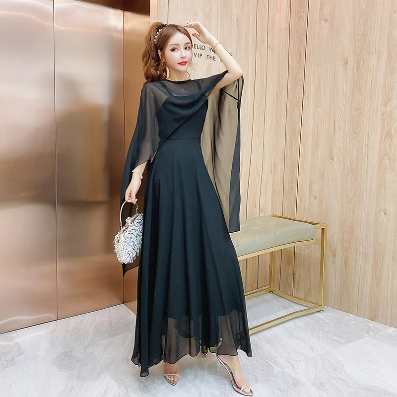 吊带裙+防晒披肩两件套2023夏季新款雪纺连衣裙网纱飘逸超仙裙子