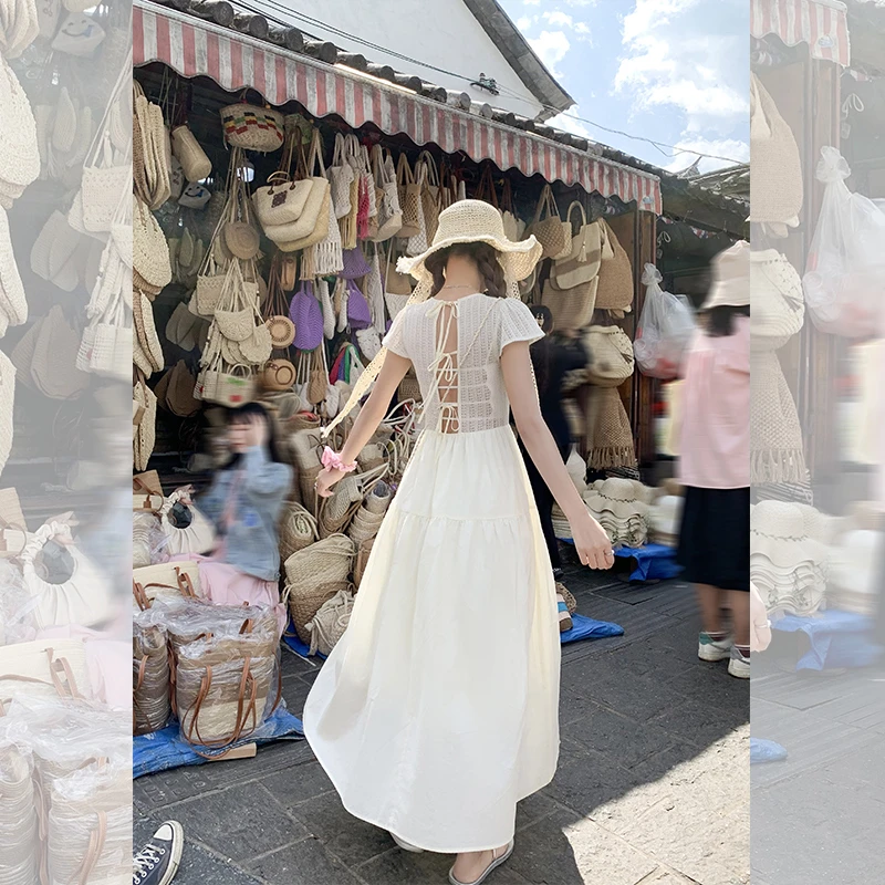 曾小咸设计感后背绑带连衣裙女渡假风显瘦长裙Z242LP1259