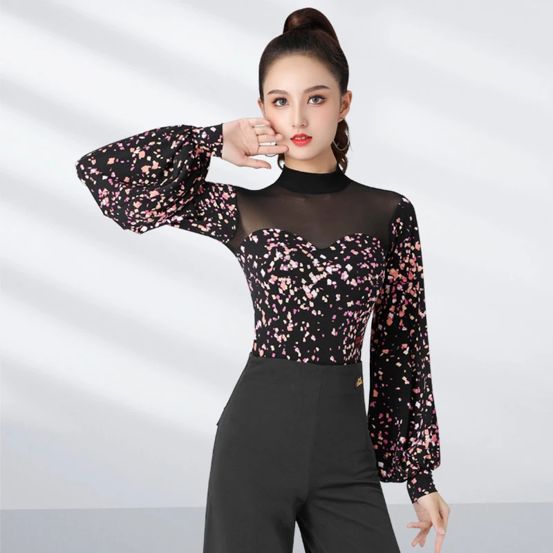 丹宝罗高领摩登舞练功服女跳舞服装新款网红上衣漂亮洋气新款舞衣