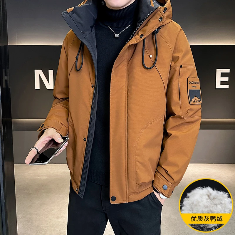 【麦炫严选】男款冬加厚2024新款潮牌休闲户外连帽工装羽绒服246033