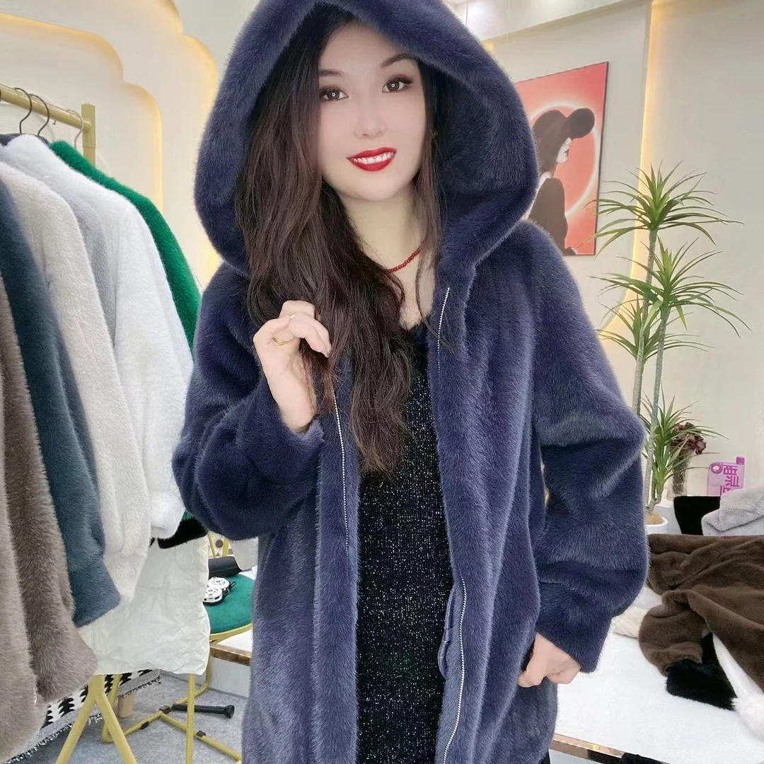 【品牌专柜双金标加厚】70厘米连帽款雪兰貂高级时尚外套 秋冬款