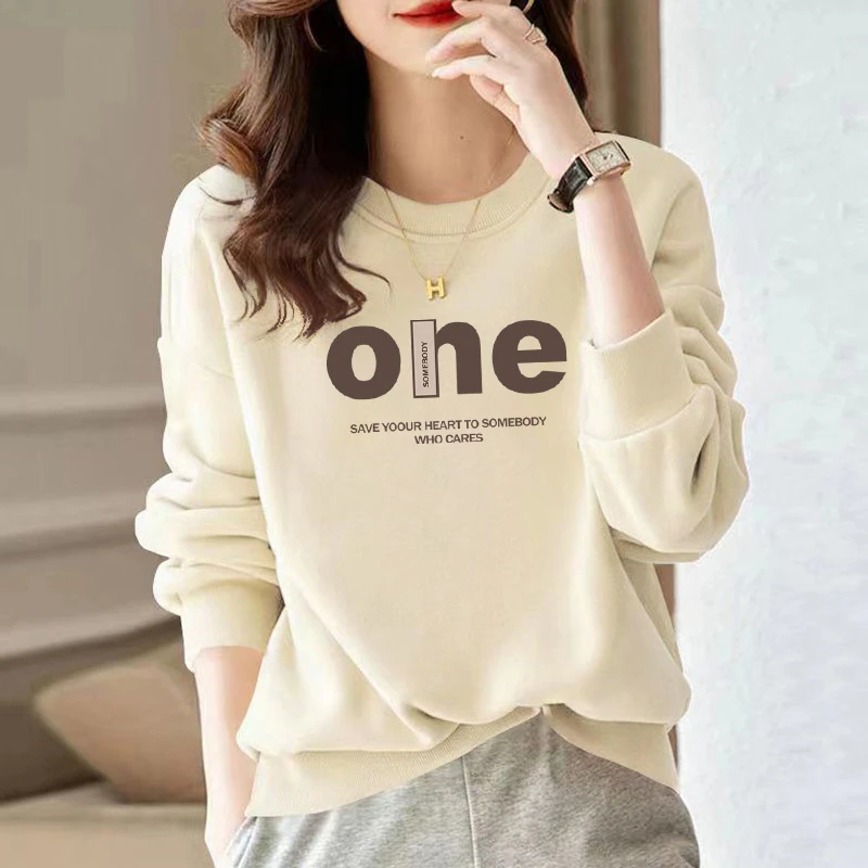 2024秋冬新款时尚显瘦宽松卫衣潮牌女上衣长袖百搭印花 D909