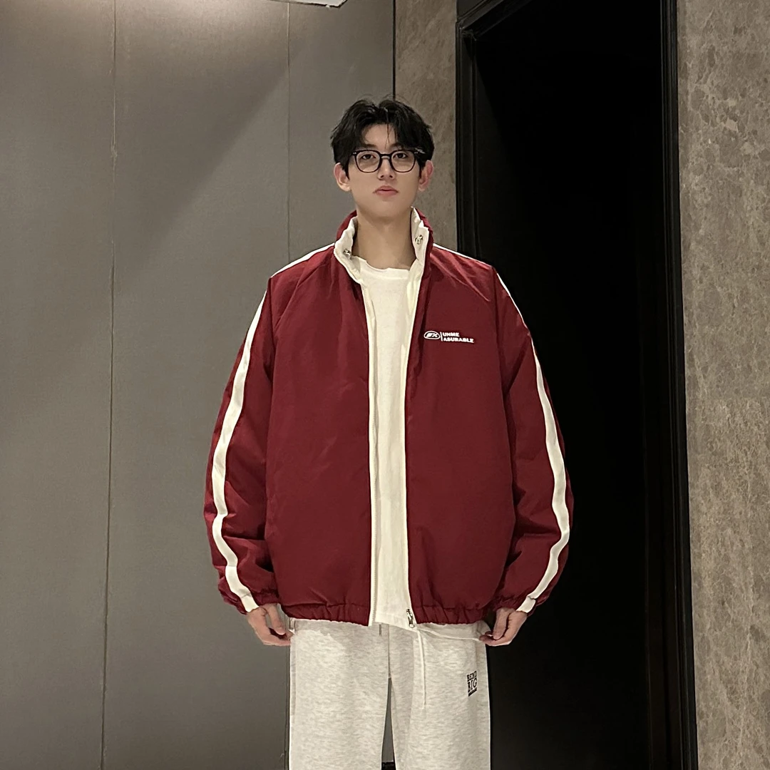 潮牌冬季新款加厚两面穿棉服外套男宽松百搭情侣休闲棉衣上衣潮流