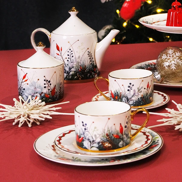 LOMONOSOV俄皇瓷器欧式STAR圣诞假日系列轻奢高档骨瓷单杯碟壶罐z