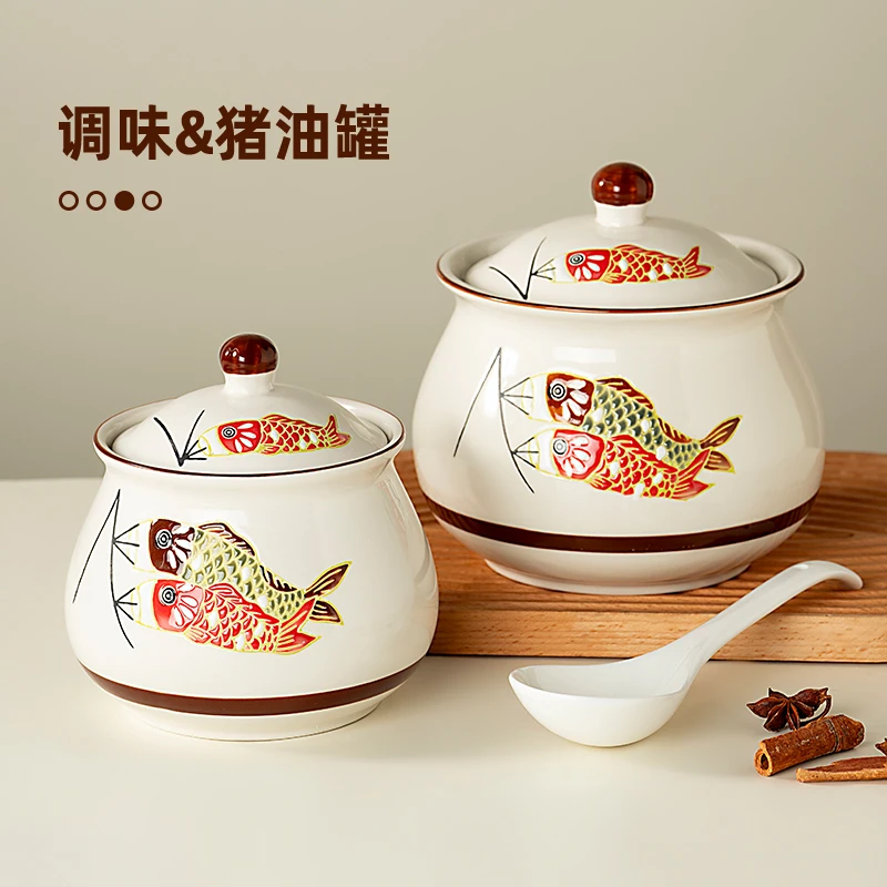 onlycook家用大容量陶瓷猪油罐耐高温红油辣椒罐子厨房调味罐带盖