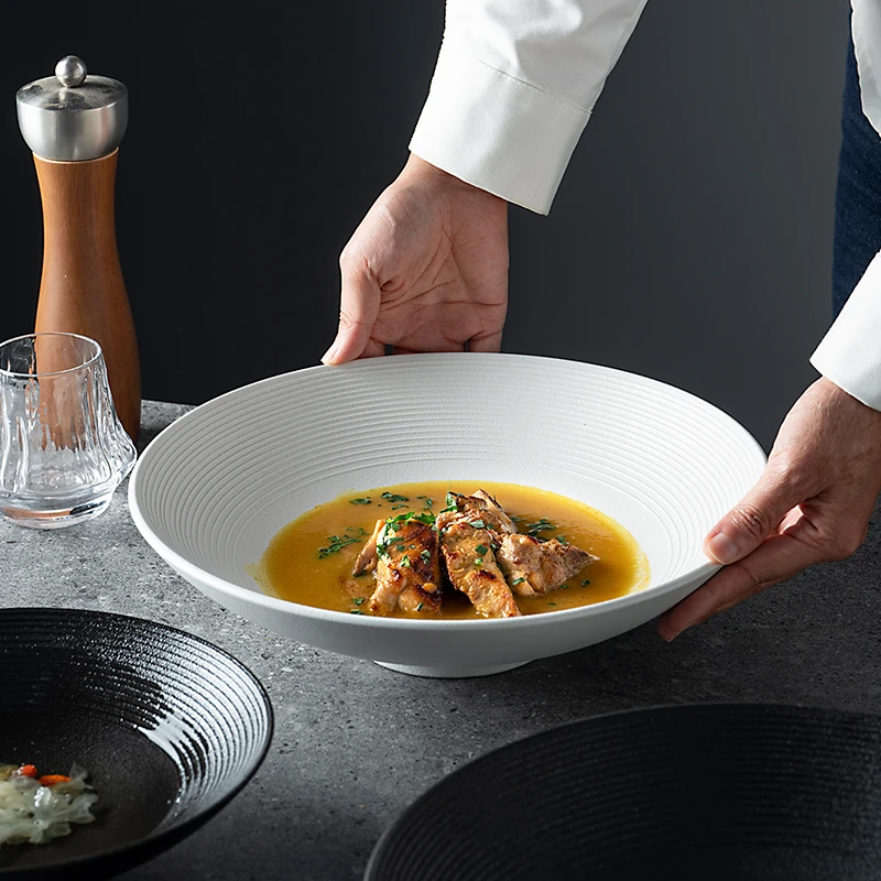 onlycook日式高级感斗笠碗陶瓷沙拉碗家用汤碗拉面大碗西餐意面盘