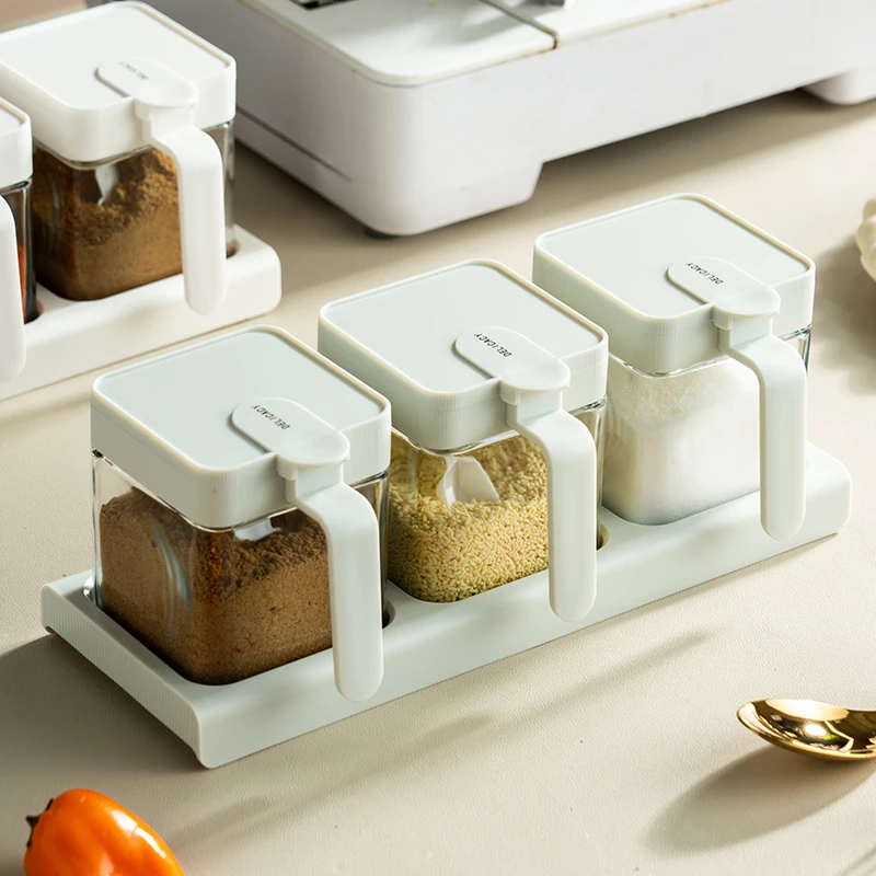 onlycook北欧玻璃调味罐壁挂式调料盒家用厨房味精调味盒套装盐罐