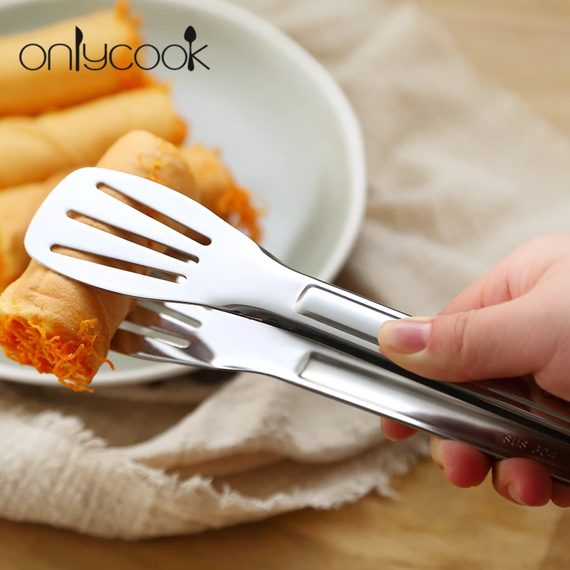 onlycook304不锈钢食品夹厨房煎牛排专用夹子面包防烫烤肉烧烤夹