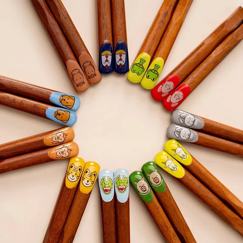 onlycook十二生肖铁木筷子家用单人装长筷子一人一双专用儿童快子