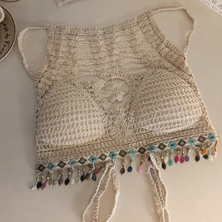 设计感外穿杏色吊带背心2025夏季新款气质海边美背带胸垫修身上衣