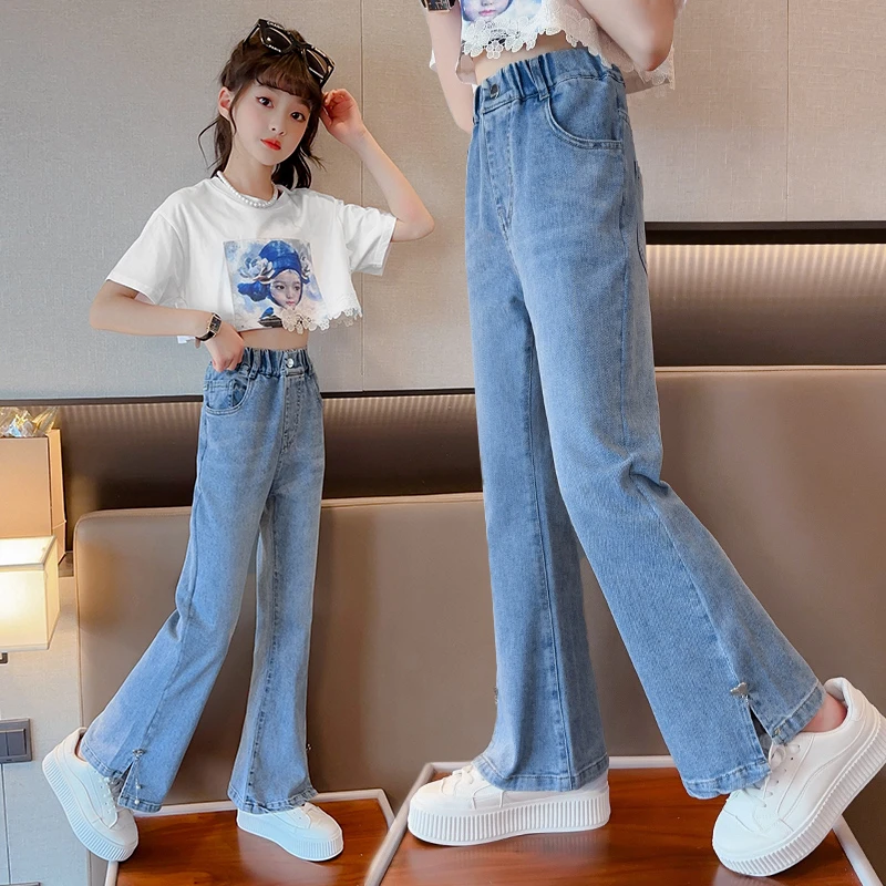 女童喇叭裤夏季薄款2025新款儿童裤子夏装洋气夏天牛仔长裤中大童