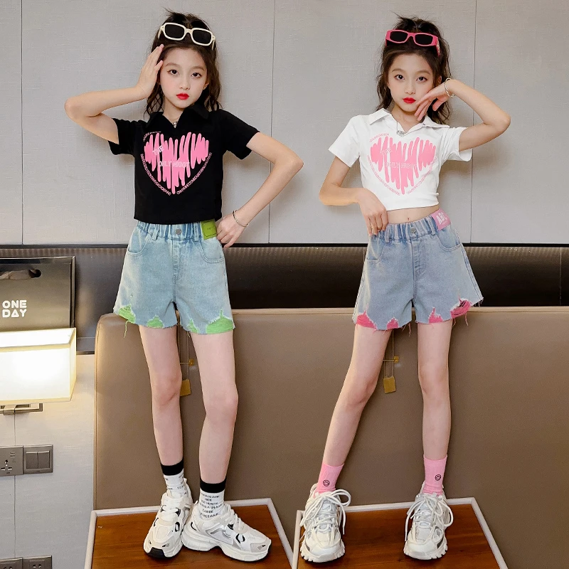 女童网红套装夏季薄款2024儿童装夏款短裤短袖两件套夏装中大童潮