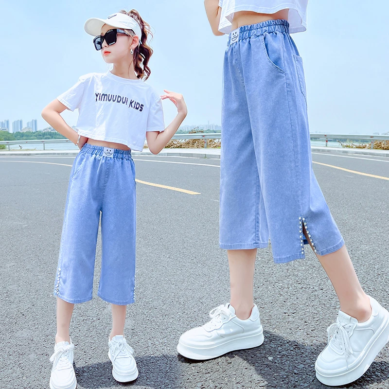 女童天丝牛仔七分裤2025儿童裤子夏季薄款短裤外穿洋气夏装中大童