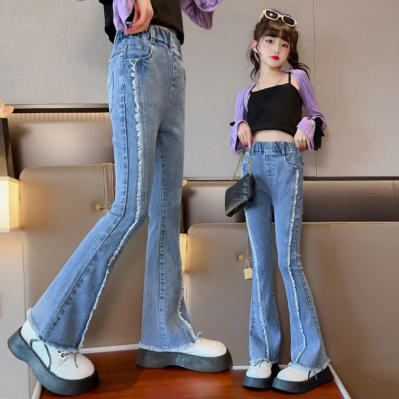 女童裤子春秋款外穿2025儿童秋季牛仔长裤喇叭裤洋气秋装中大童潮