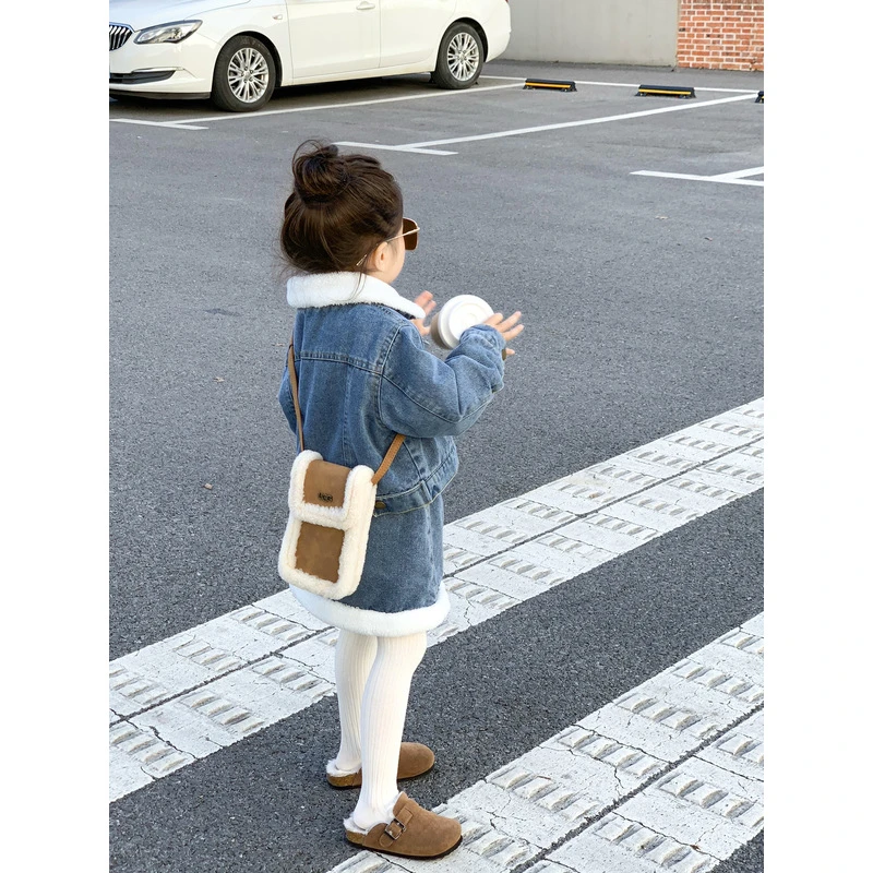 【浠濛童品专属】女童秋冬款牛仔外套+内里绗缝夹棉牛仔短裙两件套