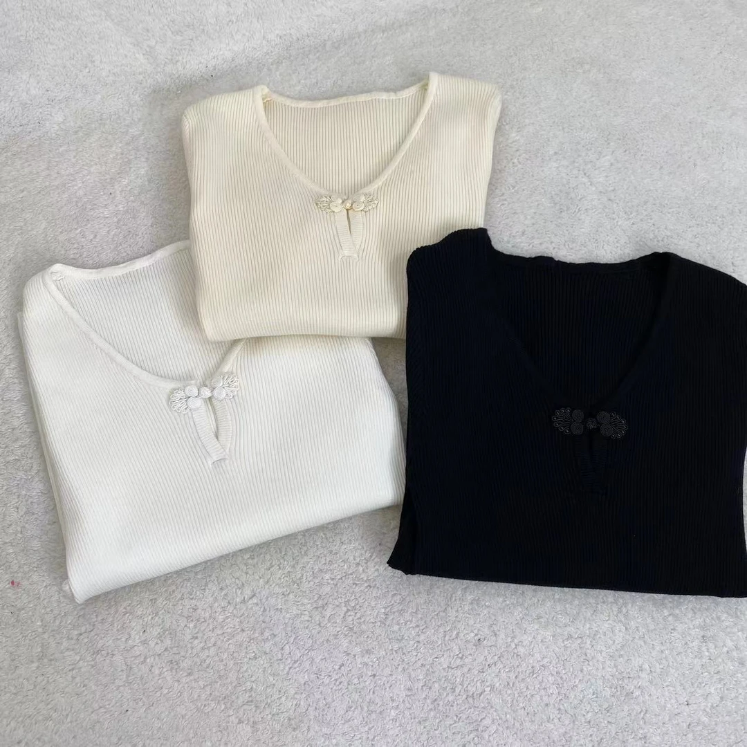 夏季新款新中式盘扣显瘦短袖针织衫c9781