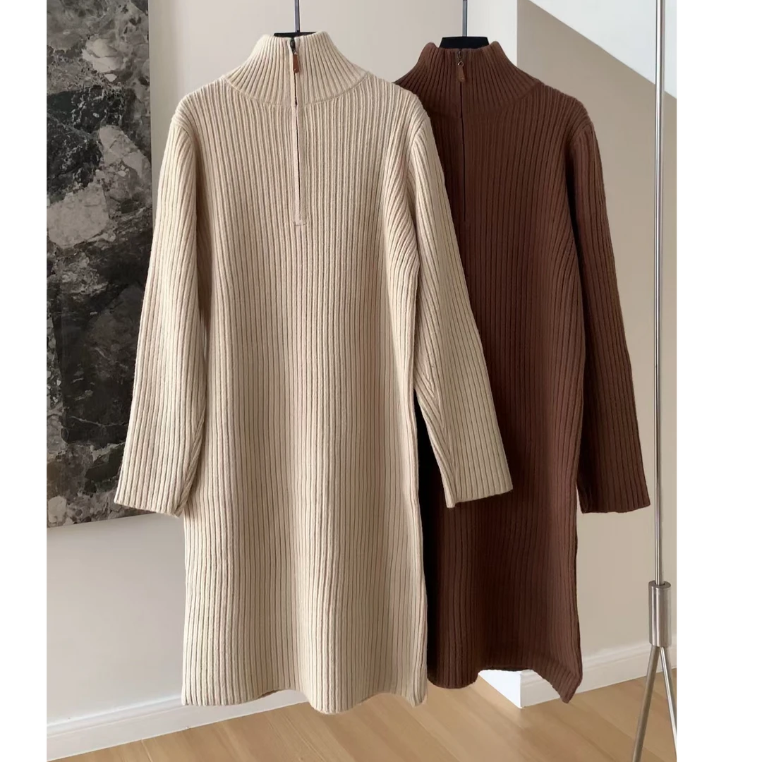 百搭舒适长款立领长袖针织衫 H839