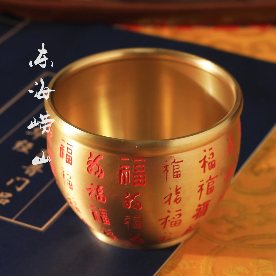 国潮黄铜百福缸吉祥摆件