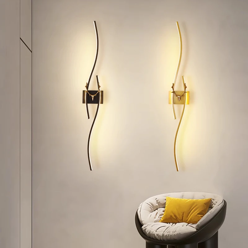 客厅背景墙装饰灯现代简约后现代楼梯阳台鹿角卧室床头灯房间壁灯