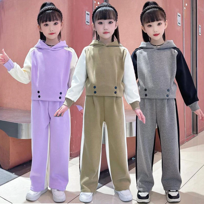 女童套装2025新款秋冬季高能感儿童装大童时尚休闲连帽加绒两件套