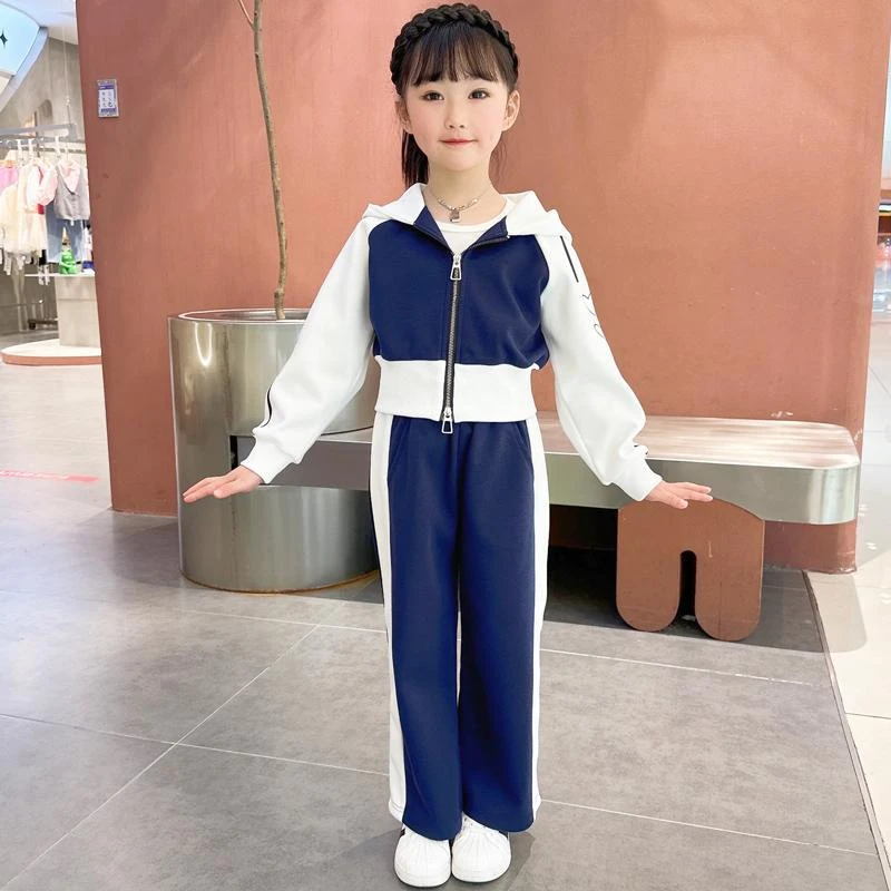 女童套装2023秋季新款韩版洋拼色中大童运动休闲套装儿童秋装时尚