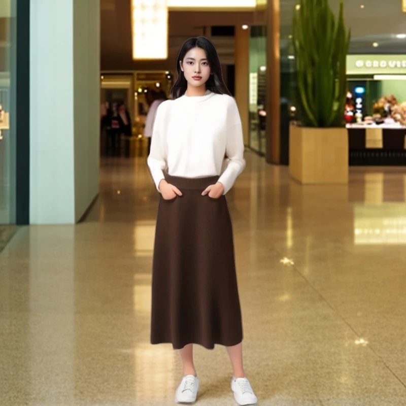 简约韩版气质毛针织半身裙女外穿显瘦百搭洋气A字裙休闲半身裙