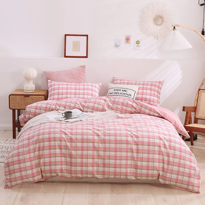 全棉格子被套全棉水洗棉双人被罩