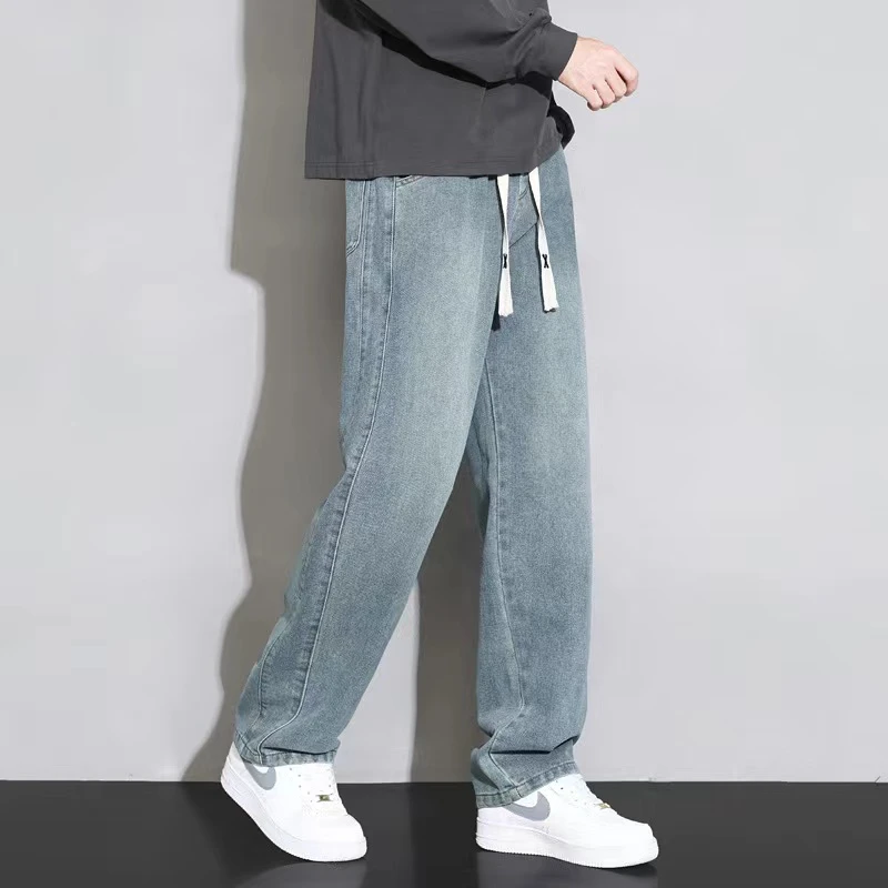 牛仔裤男复古阔腿裤夏季宽松时尚休闲长裤男牛仔裤子潮流牛仔裤