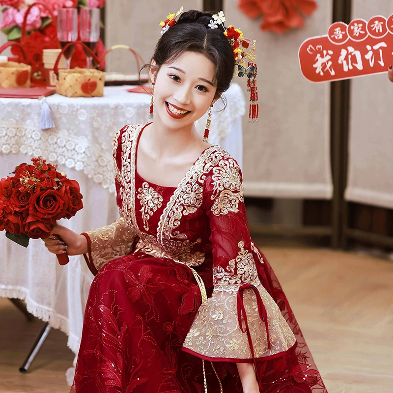 孕妇敬酒服大码胖mm2024新款新娘结婚显瘦高腰遮肚中式订婚礼服秋