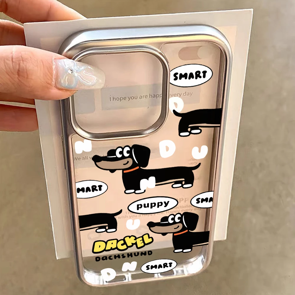 可爱细狗大框电镀银手机壳可爱小众简约全包防摔ins风创意网红壳