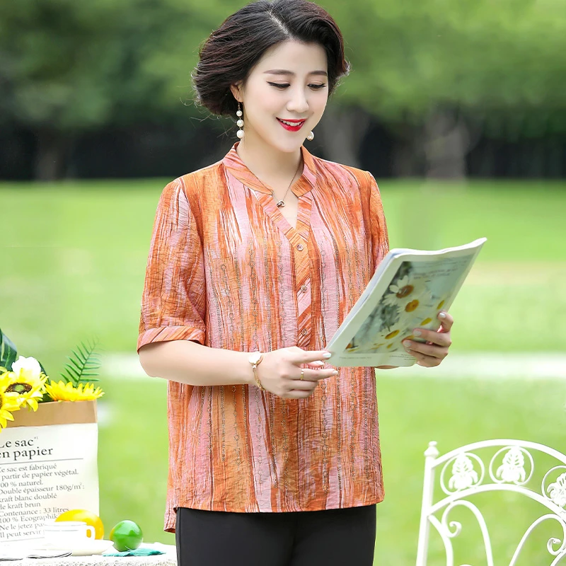 雅鹿夏装大码中袖衬衫中长款高贵夏宽松季小衫洋气B3699