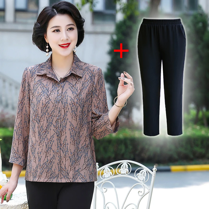 V/雅鹿衬衫九分袖薄款大码夏季新款洋气中老年人女装B3606