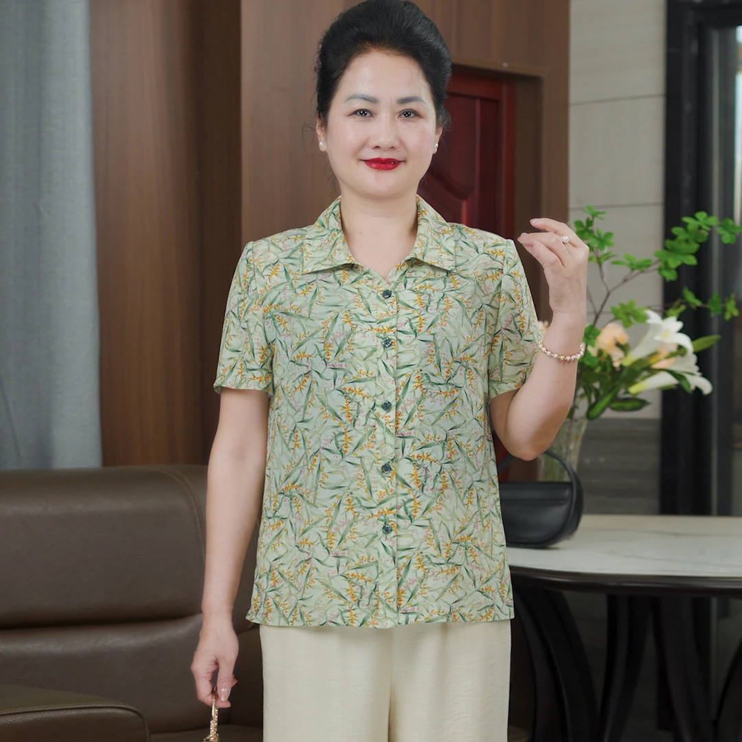 雅鹿胖妈妈夏装大码短袖衬衫上衣服高贵洋气T恤小衫夏季B0681