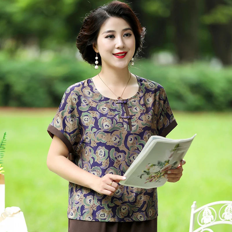 雅鹿衬衫中袖夏季早秋款大码高贵洋气中老年人女装奶奶B3668